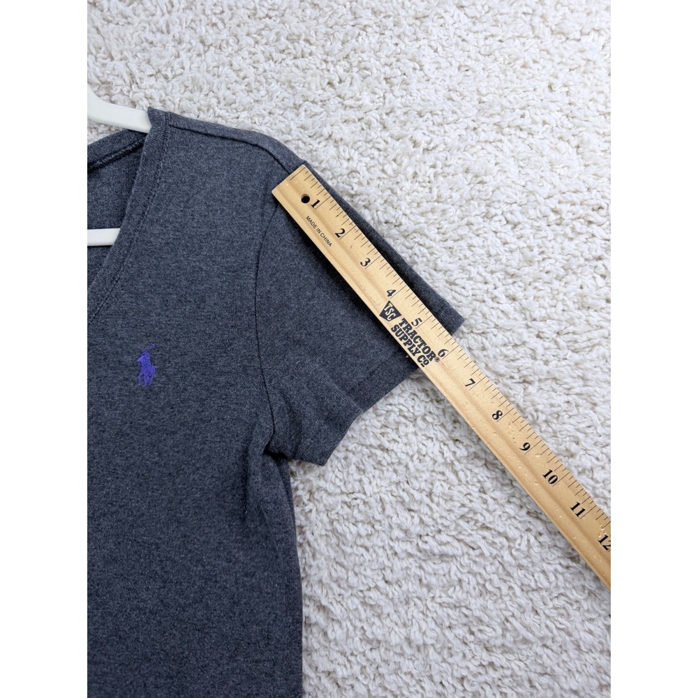Polo Ralph Lauren V-Neck Tee Womens Large Grey Purple Pony Cotton - Picture 6 of 10